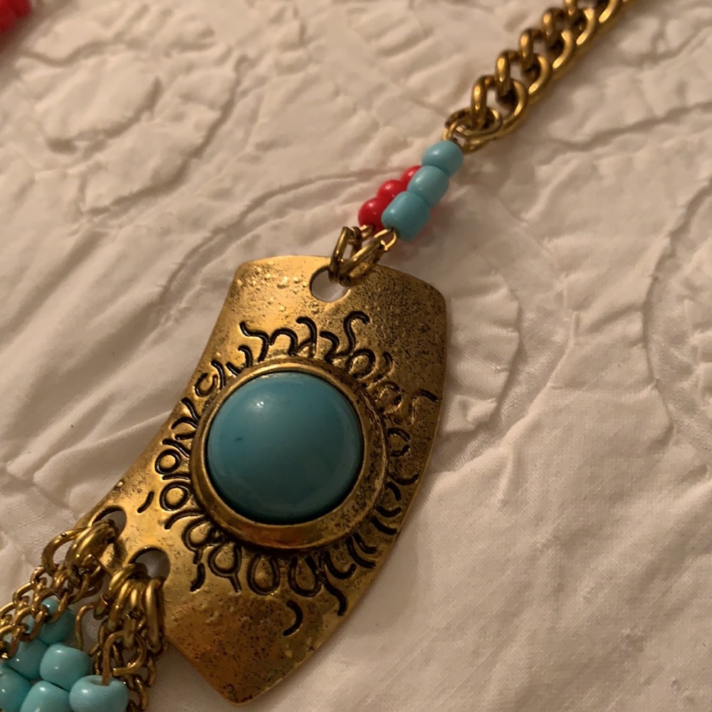 Faux Coral and Turquoise Necklace and Earrings - Picture 3 of 7